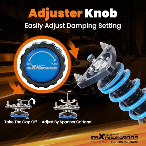 maXpeedingrods Coilover for Ford Mustang S550 2015-2023, 24 Levels Damper Adjustable Coilovers Suspension Kit Strut, Height Adjustable Shock Absorber, T6 Upgraded Lowering Kits Blue