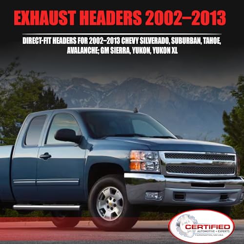 High Temperature Black Coated Exhaust Headers 2002–2013 Silverado Sierra Suburban Tahoe Yukon Escalade 4.8L 5.3L 6.0L 6.2L V8 LS Style Engines Right Side Beveled Flange - size: Black Coated Exhaust Headers