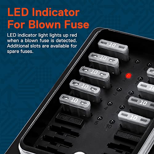 True Mods 10 Way Waterproof Fuse Box for Automotive [ATC/ATO Blade Fuses] [250 Amp] [Up to 25A per Socket] [LED Indicator] [12V - 32V DC] Auto Marine Fuse Block
