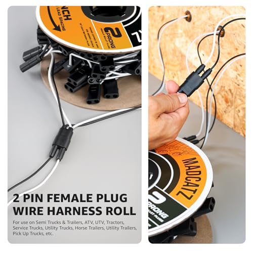 MADCATZ 20 Pack 2-Prong Double Female Bullet Plug 12” Spacing Harness Roll – 18 AWG with More Spacing 12-Inch Leads Between Plugs, Fits Truck Trailer Clearance Lights - color: 20 - 2Prong (12" spacing), size: 2Prong - XL