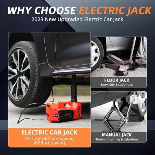 STANDTALL Electric Car Jack 5 Ton 12V Hydraulic Jack, Built-in Inflator - color: Red
