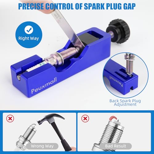 Spark Plug Gap Tool, Spark Plug Gapping Tool with 32 Blade Steel Feeler Gauge, Universal Spark Plug Gap Tool for Most 10mm 12mm 14mm 16mm Spark Plugs (Blue) - color: Blue