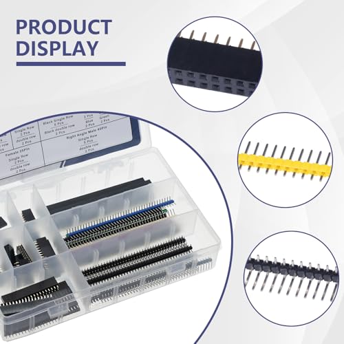 Header Pins Assortment Kit Female and Male Pin Headers Connector 2.54MM Right Angle Straight Breakaway Header Pin Connectors for PCB Board