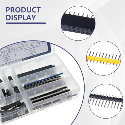 Header Pins Assortment Kit Female and Male Pin Headers Connector 2.54MM Right Angle Straight Breakaway Header Pin Connectors for PCB Board