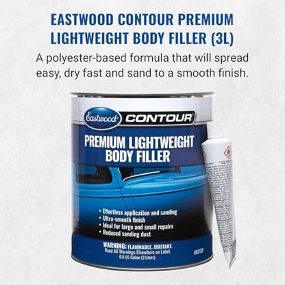 Eastwood Contour Premium Lightweight Automotive Body Filler | Light Weight Quik Dry Formula Body Fillers For Cars | Easy Spread and Effortless Clog-Free Sanding For Car Scratches, Holes & Dents | 3L - size: 101.44 Fl Oz (Pack of 1)