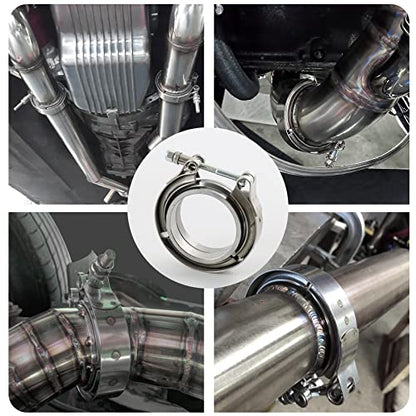 JDMSPEED New Stainless Steel 2.5" V-Band Flange & Clamp Kit 4 Pcs Replacement For Turbo Exhaust Downpipes (4) - size: 2.5"