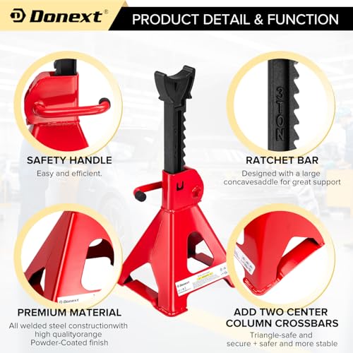 Jack Stands 3 Ton (6,500 lb) Capacity Steel, 1 Pair Red Lifting Stand Adjustable Jack Stands - color: 2021 Red