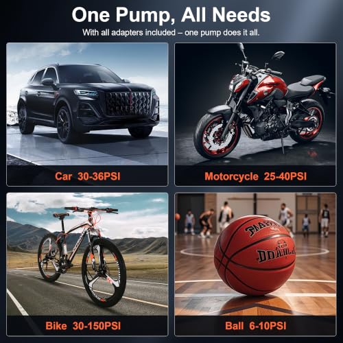 BEVA CAP02 Tire Inflator Portable Air Compressor, Fast Inflation Bike Pump with Digital Pressure Gauge and LED Light, 150PSI Portable Air Pump for Car Tires, Motorcycle, Bike, Ball