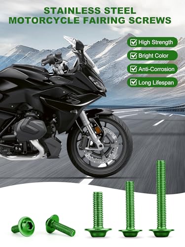 195Pcs Motorcycle Fairing Bolt Kit Green M5 M6 Stainless Steel - color: green