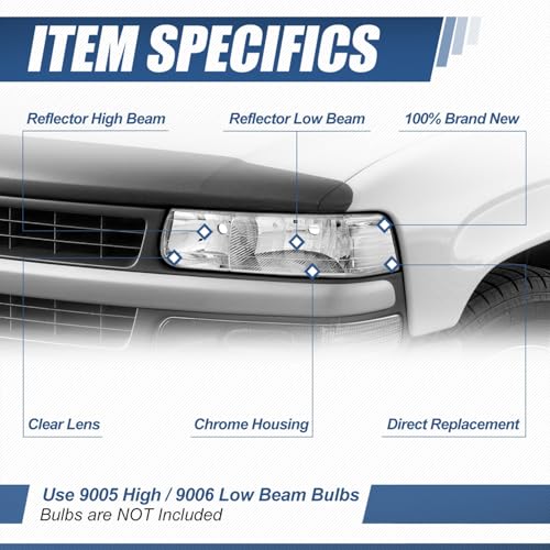 Auto Dynasty Headlights for 1999-2006 Chevy Silverado Suburban Tahoe 1500 - color: Chrome