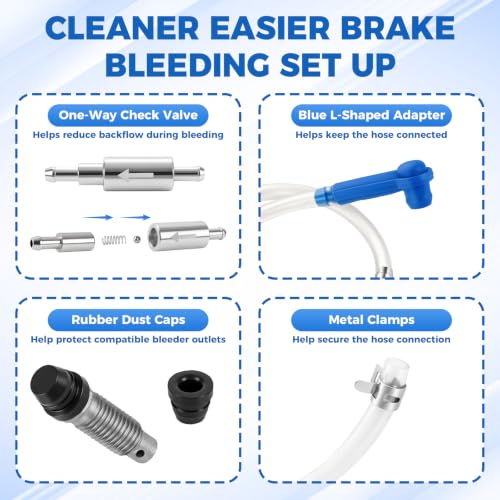 Brake Bleeder Kit with 2 One Way Check Valves, 4 Brake Bleeder Hoses, 2 Quick Adapters, Universal Brake Fluid Bleeder Tool for Car, Motorcycle, ATV, Truck & Hydraulic Clutch Systems