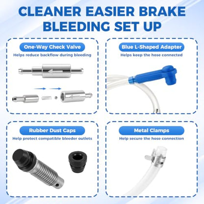 Brake Bleeder Kit with 2 One Way Check Valves, 4 Brake Bleeder Hoses, 2 Quick Adapters, Universal Brake Fluid Bleeder Tool for Car, Motorcycle, ATV, Truck & Hydraulic Clutch Systems