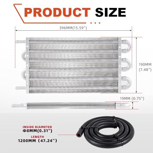 BARTOO Universal 5/16" Transmission Oil Cooler Kit, Aluminium alloy 6 Pass Tube and Fin Oil Cooler Kit(Sliver) - color: Sliver, size: 6 Pass