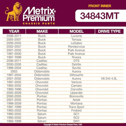 Metrix Premium Chassis Parts Inner Tie Rod End Fits Buick Lucerne 06-11 - size: EV260