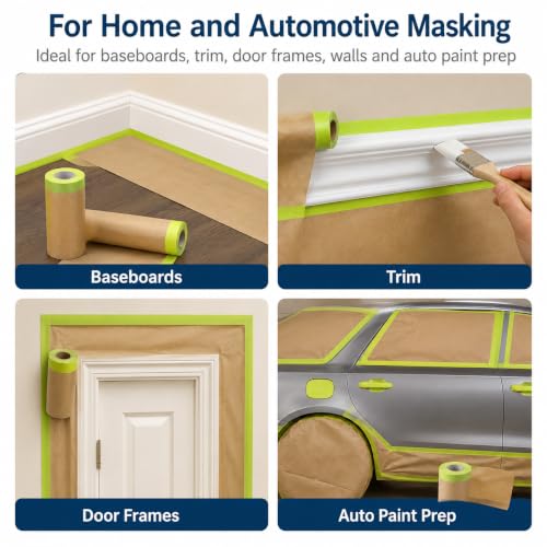 yeesport Pre-Taped Masking Paper for Painting, 4 Rolls, 11.8 in x 49.2 ft - size: 11.8 In x 49.2 Ft