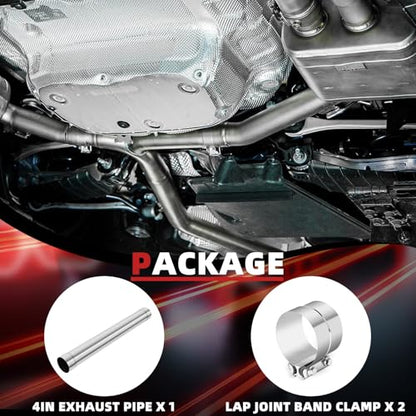 LCGP 4 Inch Straight Exhaust Pipe, 4" Stainless Steel Straight Muffler Replacement Pipe, 30" Length Mandrel Exhaust Tube with Two Lap Joint Band Clamps(New Version) - size: 4 Inch, style: 30 Inch Long