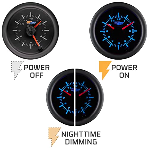 GlowShift Black 7 Color Dual Analog Clock Gauge Kit, 2-1/16" 52mm