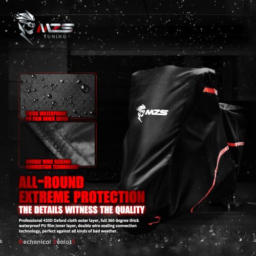 MZS Motorcycle Cover Waterproof Outdoor fit up to 116" Big Touring Goldwing - size: XXX-Large 116 inches