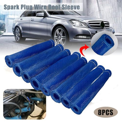 Spark Plug Wire Heat Shield 8PCS Spark Plug Boots Thermal Protection Sleeve 1200 Degree 6 inch Heat Cover Wrap for Car Truck (Blue) - color: blue