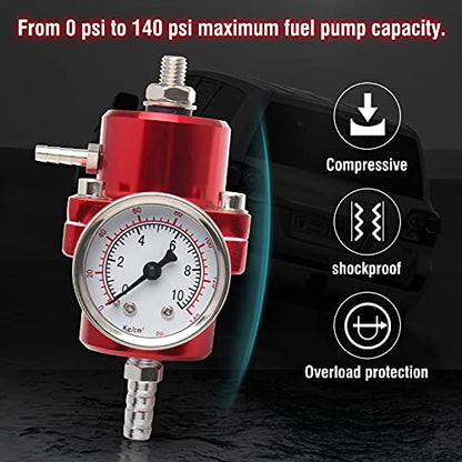 Adjustable Fuel Pressure Regulator With Gauge Hose 0-140 PSI Universal 6AN FPR Kit Aluminum Red - color: red