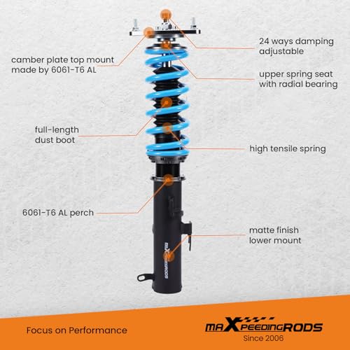 maXpeedingrods Coilover for Subaru Legacy 2015-2019, for Subaru Outback 2015-2019, 24 Levels Damper Adjustable Coilovers Suspension Kit Strut, Height Adjustable T6 Upgraded Lowering Kits Blue