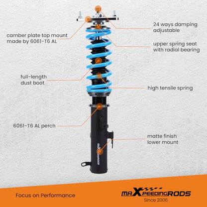 maXpeedingrods Coilover for Subaru Legacy 2015-2019, for Subaru Outback 2015-2019, 24 Levels Damper Adjustable Coilovers Suspension Kit Strut, Height Adjustable T6 Upgraded Lowering Kits Blue