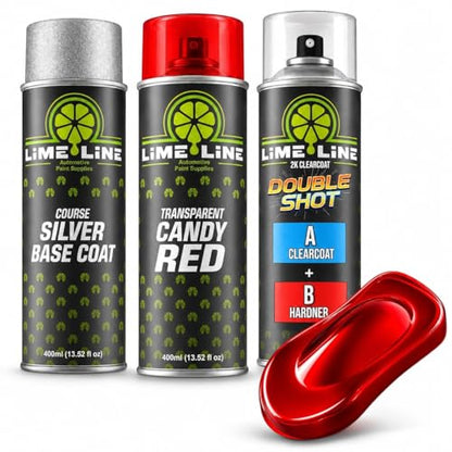 LiME LiNE Complete 3-Step Candy Paint Kit – Automotive Aerosol Paint System with Silver Base, Transparent Candy & 2K Clearcoat, Professional Finish, No Spray Gun Required (Candy Red) - color: Candy Red