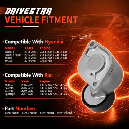 39071 Belt Tensioner w/Pulley for Hyundai Sonata Kia Optima - size: 39071
