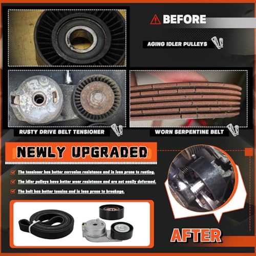 38323 Serpentine Belt Drive Tensioner Idler Pulley Kit Fit for Dodge Ram 1500 2500 3500 2009-2010, Fit for Ram 1500 2500 3500 2011-2018 V8 5.7L Replace 4861660AA 38018 6PK2020 - size: 90K-38323