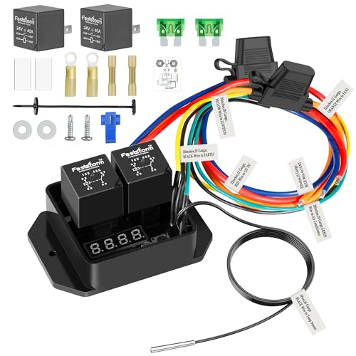 Digital Radiator Fan Switch Kit 12V/24V, Adjustable 104°F-230°F w/Dual Electric Fan Switch Kit Replace #0444, Dual Fan Control, IP54 - style: Digital Thermatic Fan Switch Kit