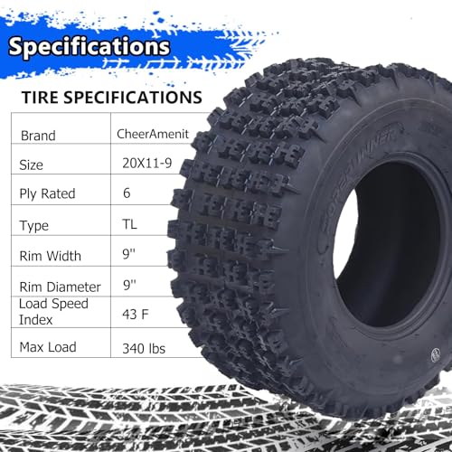 20x11-9 ATV Tires, All Terrain 6PR 20x11x9 ATV UTV Trail Mud Sand Off-Road Tires (Pack of 2, Tubeless) - size: 20x11-9