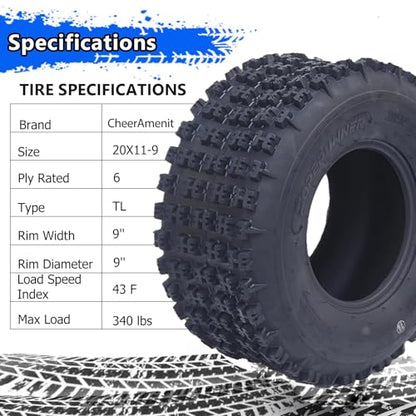 20x11-9 ATV Tires, All Terrain 6PR 20x11x9 ATV UTV Trail Mud Sand Off-Road Tires (Pack of 2, Tubeless) - size: 20x11-9