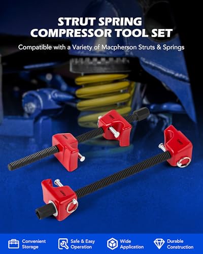 OMT Macpherson Strut Spring Compressor Tool Set with 10.5" Range - color: Red, size: 10.5" Max. Compression Stroke