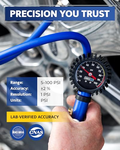 Tire Inflator with Pressure Gauge — Air Chuck with Gauge for Air Compressor - size: Extended (Gauge/Case/Accs.)