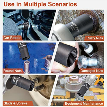 10PCS Lug Nut Removal Tool, 1/2" Drive Bolt Extractor Kit - size: 10-Piece Twist Socket Set