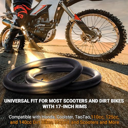 (2-Pack) 2.50/2.75-17”（70/100-17） Motorcycle Inner Tubes - Compatible with Honda, Coolster, TaoTao, 110cc, 125cc, and 140cc, Dirt Bikes, Moped, and Scooters and More - size: 2.50/2.75-17" (70/100-17), TR4 Valve