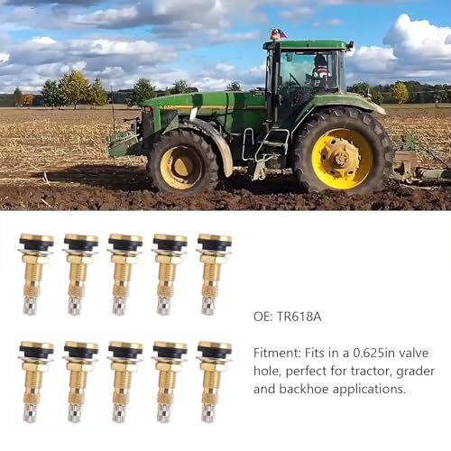 TR618A Tractor Air Liquid Valve Stems, Tubeless Clamp in Tire Valve Stem for Industrial Agricultural Wheels, Tractor, Grader (Pack of 10)