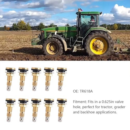 TR618A Tractor Air Liquid Valve Stems, Tubeless Clamp in Tire Valve Stem for Industrial Agricultural Wheels, Tractor, Grader (Pack of 10)