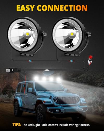 NAOEVO 4 Inch Round LED Pod Lights, 60W 6,000LM LED Fog Lights, White