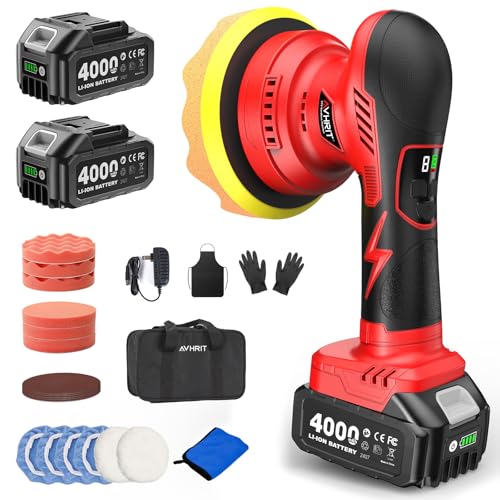 6 Inch Cordless Car Buffer w/ 2×4.0mAh Batteries, Digital Display - size: 6.04 Inch