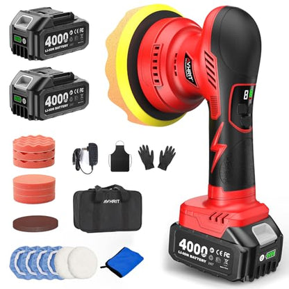 6 Inch Cordless Car Buffer w/ 2×4.0mAh Batteries, Digital Display - size: 6.04 Inch