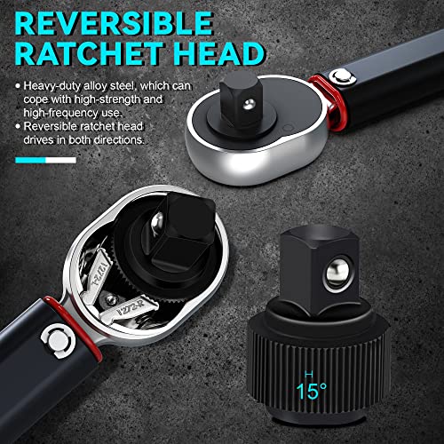 3/8" Drive Click Torque Wrench 8-104 Ft.-Lb, 72 Tooth Dual-Direction Adjustable, Dual Scale, ±3% Accuracy, for Bicycle, Motorcycle, Automotive Repair and Maintenance - size: 3/8"