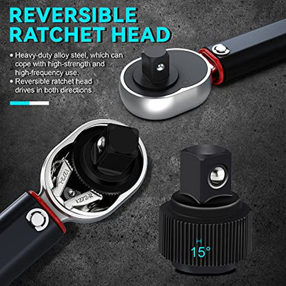 3/8" Drive Click Torque Wrench 8-104 Ft.-Lb, 72 Tooth Dual-Direction Adjustable, Dual Scale, ±3% Accuracy, for Bicycle, Motorcycle, Automotive Repair and Maintenance - size: 3/8"
