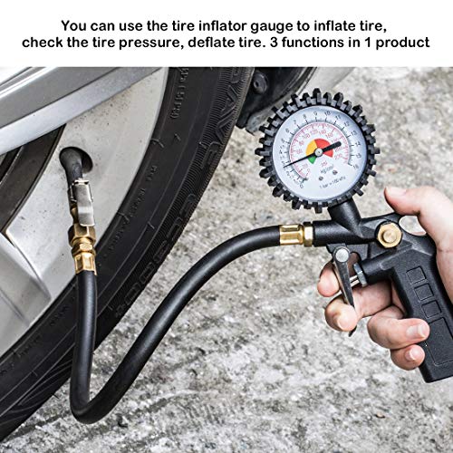 CZC AUTO Tire Inflator Deflator Air Pressure Gauge with Rubber Hose