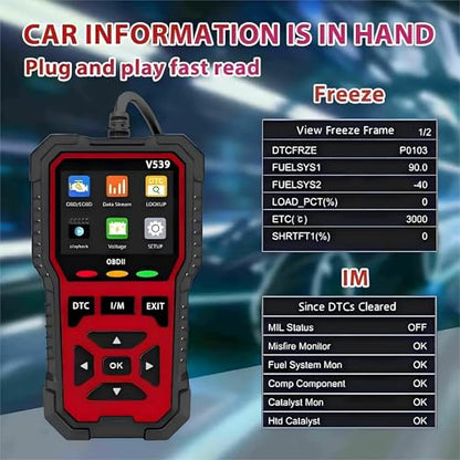 Upgraded Version of V519, V539 OBD2 Scanner, USB Powered Car Fault Code Reader, Engine Diagnosis Tool for OBD II Protocol Vehicles Since 1996, I/M Readiness, Battery Voltage Test