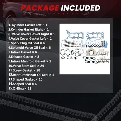 Full Gasket Set 3.6L Fit for 2009-2016 Enclave Traverse Acadia for 2009-2010 Outlook Car Engine Part Replace HS26376PT-5 12637710 with Oil Seal
