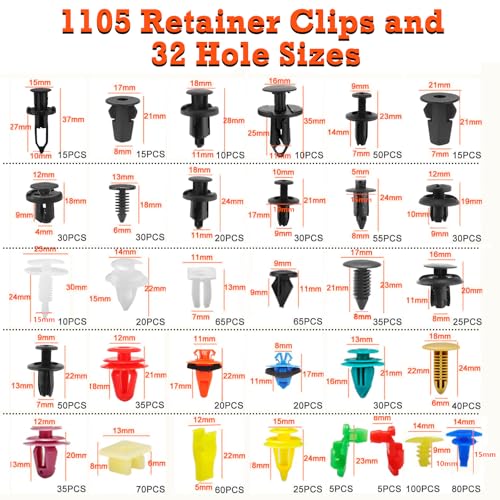 Car Retainer Clips & Fasteners Kit – 32 Universal Sizes Nylon Bumper, Fender Rivets, Door Panel Clips, and Plastic Rivets with 10 Cable Ties and Removal Tool for Toyota, Ford (1240pcs) - style: 1240pcs