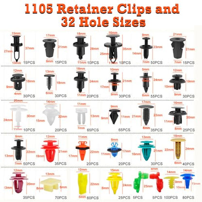Car Retainer Clips & Fasteners Kit – 32 Universal Sizes Nylon Bumper, Fender Rivets, Door Panel Clips, and Plastic Rivets with 10 Cable Ties and Removal Tool for Toyota, Ford (1240pcs) - style: 1240pcs