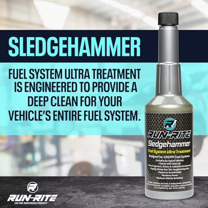 Fuel System Ultra Treatment 16 oz - Valves, Carburetor, Induction Components & Car Fuel Injector Cleaner Gas Additive - Sludge & Fuel System Cleaner for Gasoline Engines Run-Rite SledgeHammer (2-pack)