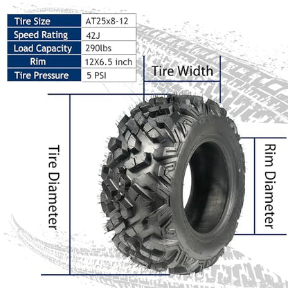 Garvee Set of 4 AT25X8-12 & AT25X10-12 6PR ATV UTV Tires - size: AT25X8-12＆AT25X10-12, style: Pattern A